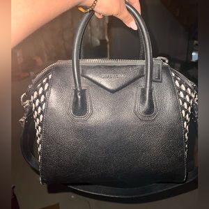 Antigona Woven Leather Satchel Bag, Black/White